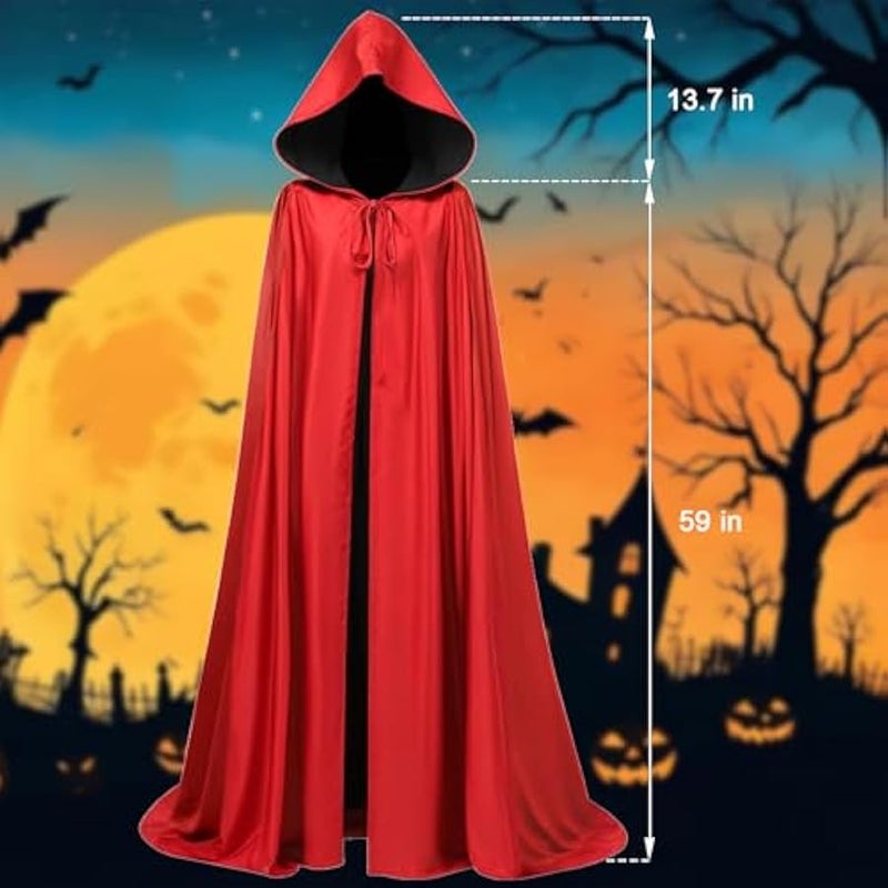 Reversible Hooded Cloak Unisex  Cosplay Costume Witch Black Red Cape Robe Vampire Cloak Full Length Masquerade Party Cape for Men and Women - Image 3